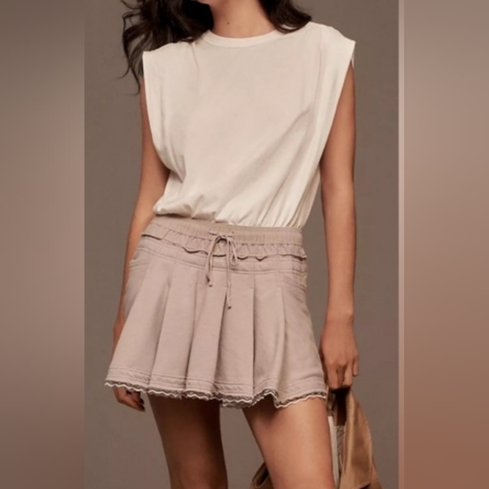 NWT Anthropologie White Sleeveless Top with Gray Pleated Mini Skirt